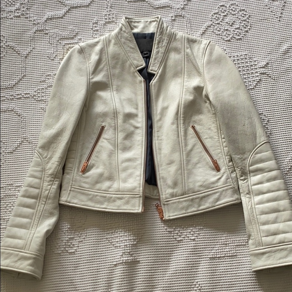 JCrew White Leather Motorcycle Jacket